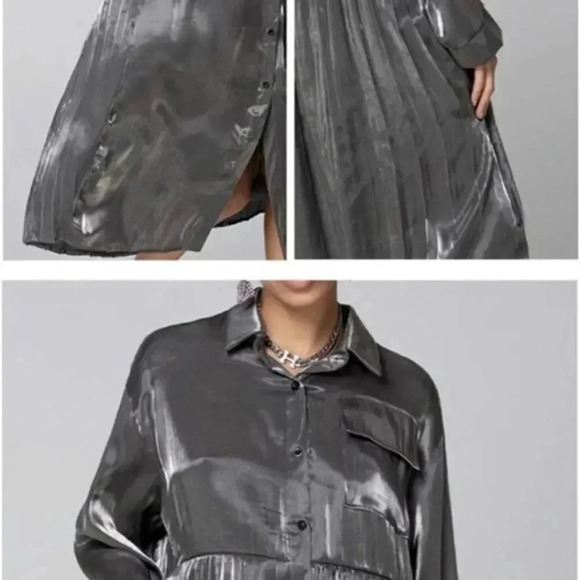 Black Pleated SplitDress New Lapel Long Sleeve Loose Fit Fashion Tide Spring - Picture 7 of 7